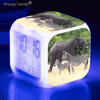 Светодиодный будильник Zebra, меняющий цвет на 7 цветов, Подарки для мальчиков и девочек Elephant Despertador, Таймер пробуждения в студенческой комнате, Портативные Настольные Часы