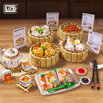 LOZ Креативная кантонская еда, утренний чай, строительный блок, традиционный китайский Димсам, Сычуаньский Горячий горшок, кирпичи, игрушки для подарков детям