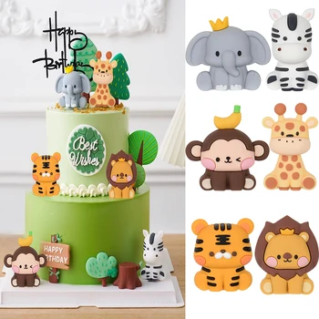 Топпер для торта с животными для сафари в джунглях, Милый Лев, Слон, Жираф, Обезьяна, Украшение для торта, подарок для детей на 1-й День рождения