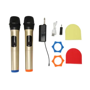 Двойной ручной динамический микрофон UHF 1 на 2, возможность стабильного приема сильного сигнала, перезаряжаемый беспроводной микрофон для свадьбы