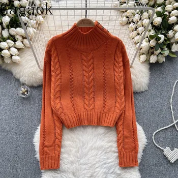 Женский однотонный вязаный свитер Gagaok Lazy Осень-зима, свободный тонкий дизайн, Нишевый Уникальный топ, уличная одежда, теплые шикарные пуловеры