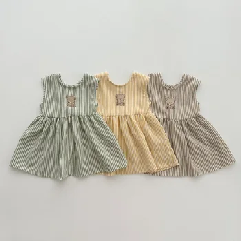 Платье для маленьких девочек, повседневное летнее платье принцессы в полоску без рукавов для малышей, одежда для девочек от 1 до 6 лет