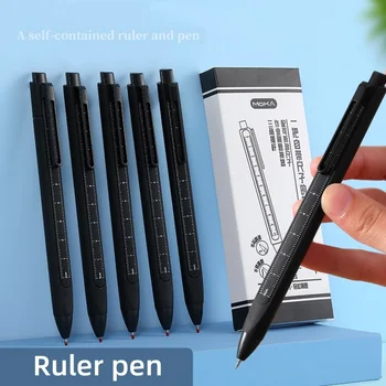 набор ручек-линейок 5шт, автономная линейка 10 см, шариковая ручка 0,5 мм, гелевые чернила черного цвета для письма F7432