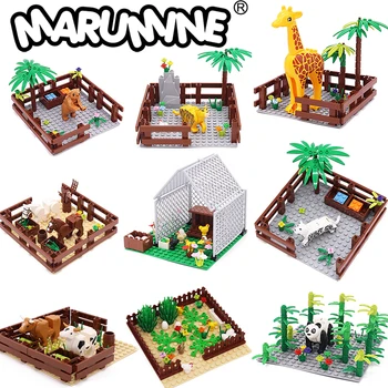 Строительные блоки для животных Marumine Zoo, набор моделей MOC с ранчо Тигра Панды, огород, Кирпичная игрушка, аксессуары для поделок, Совместимые