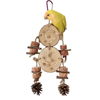 Игрушки для птиц Деревянные бусы, веревки, натуральные блоки, разрывающие игрушки, Многослойная композиция, клетка для попугаев, Обучающая игрушка для жевательной птицы