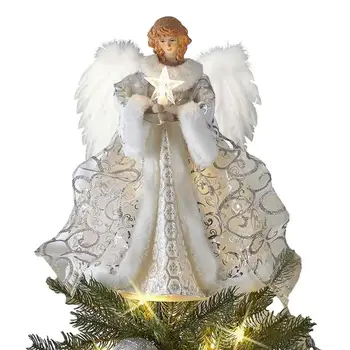 Рождественский ангел в деревенском стиле, Елочный топпер, Изящная Статуэтка Ангела со светодиодной подсветкой, Рождественское украшение для праздника Рождественской елки
