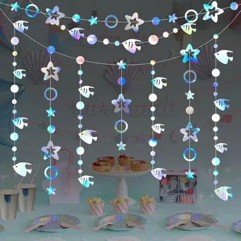 Украшения в океанской тематике, океанские рыбы и морские звезды, Бумажная гирлянда, подвеска, украшение для вечеринки по случаю Дня рождения, Подвесные цветные баннеры, декор