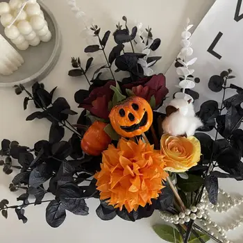 6 шт. Имитация растения, ветви черного эвкалипта, реалистичные листья из шелковой ткани для декора Хэллоуина