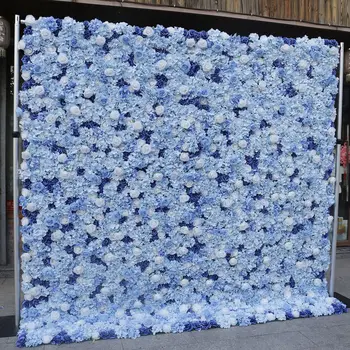 Синяя тема 8X8 ФУТОВ, стена из 5D роз, выполненная из ткани, свернутой в рулон, композиция из искусственных цветов Для украшения свадебного фона