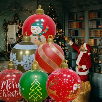 60 см Открытый Рождественский надувной шар, украшенный ПВХ гигантскими большими шариками, игрушечный шар для рождественской елки без света