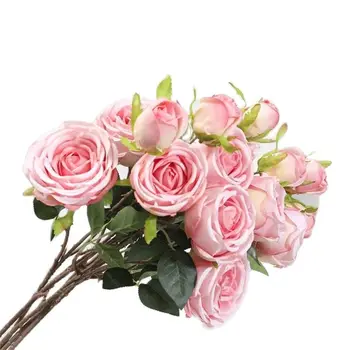 Одна искусственная круглая роза на длинном стебле (3 головки/штука) Длиной 25 дюймов, имитирующая круглую розу для свадебных домашних декоративных искусственных цветов