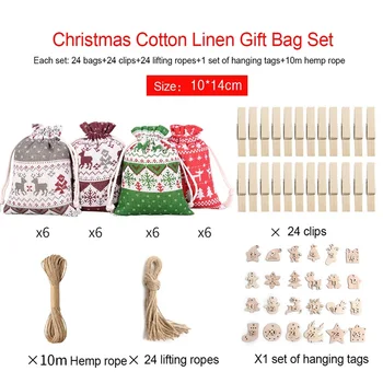 Набор рождественских мешочков для конфет, подвесные подарочные пакеты на шнурке, пакеты для праздничных угощений с веревкой и биркой / наклейками для вечеринок