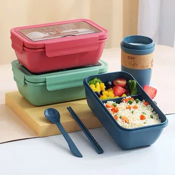 Новый ланч-бокс для микроволновой печи в японском стиле с отделениями для Бенто, Переносная коробка, Герметичный контейнер для еды для детей с посудой