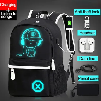 Детский рюкзак, школьные сумки для мальчиков и девочек, Аниме, светящийся школьный рюкзак, Водонепроницаемая сумка для книг, USB-зарядка, школьный рюкзак в подарок
