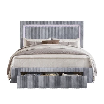 Самый популярный комплект постельного белья, бархатная кровать на платформе со светодиодной подсветкой для спальни, квартиры и отеля