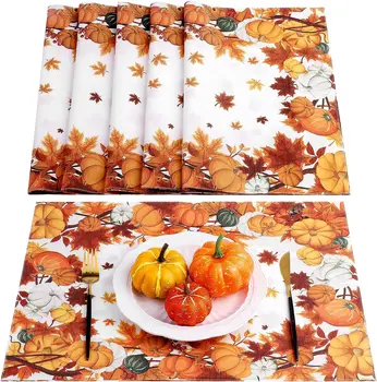 Осенние салфетки 16 x 12 дюймов, салфетки на День Благодарения, настольные коврики с кленовыми листьями, тыквенная салфетка для украшения кухни