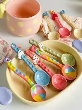Милая керамическая ложка в корейском стиле, офисная кофейная ложка, бытовая ложка для смешивания, ложка для торта для девочек, детская столовая ложка