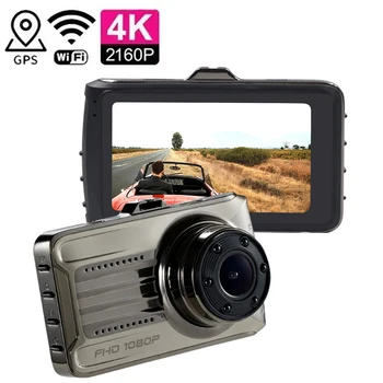 Видеорегистратор 4K GPS WIFI Парковочный Монитор Dash Cam Автомобильный Видеорегистратор Камера Переднего и Заднего Вида 2160P HD Привод Видеомагнитофон Автомобиля Черный Ящик