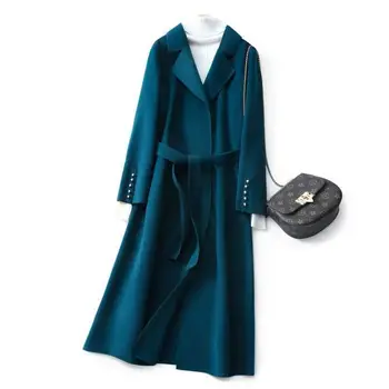Тонкое простое шерстяное пальто с отложным воротником, Офисное Женское Свободное Элегантное тонкое пальто 2023, осенне-зимние Модные женские куртки