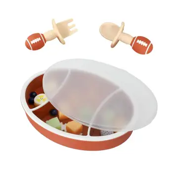 Силиконовые разделенные тарелки для малышей, форма мяча для регби, разделенное питание, Нескользящая обучающая тарелка для самостоятельного кормления, принадлежности для кормления девочек