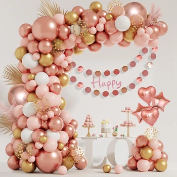 Розовый Комплект для украшения арки из макаронных шариков с гирляндой из розового золота, украшение для вечеринки по случаю Дня рождения, Детская Свадьба, Принадлежности для вечеринки по случаю Дня рождения, Детский Душ