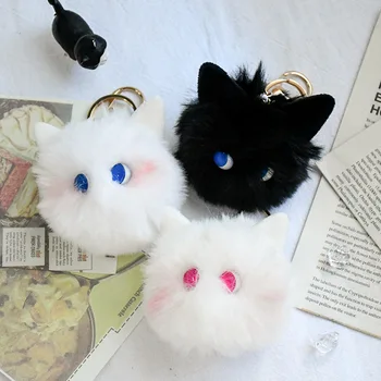 1ШТ Мультяшный милый 8-сантиметровый Румяный кот, Кошачий мяч, Плюшевый кулон ручной работы, Сердце для девочки, сумка для книг, Милый брелок для девочек, Маленькая подарочная игрушка