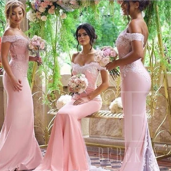 Розовое атласное свадебное женское платье, белые платья с аппликацией для подружки невесты, халат с открытыми плечами, элегантные платья для свадебных вечеринок, вечерние