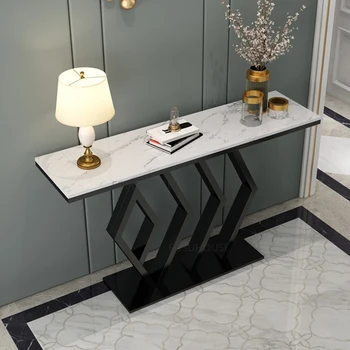 Современный сланцевый консольный столик Мебель для гостиной Входные консольные столики для прихожей Металлическая отделка на стене