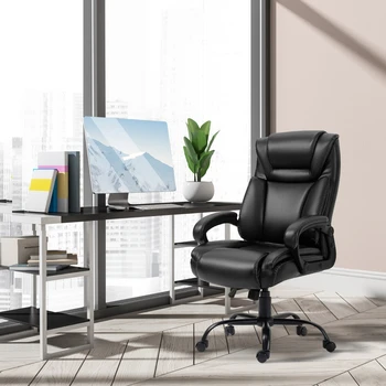 Большое и Высокое Офисное Кресло для руководителей весом 400 фунтов с Широким Сиденьем, Компьютерное кресло с Высокой Спинкой из Искусственной Кожи, Регулируемая Высота