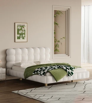 Кровать Bubble Дизайнерская Современная Простая итальянская подвесная кровать из массива дерева Мягкая сумка в бело-кремовом стиле Свадебная двуспальная кровать