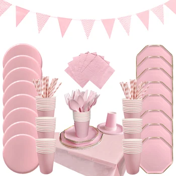 Набор одноразовой посуды из розового золота, чашка, бумажная тарелка для дня рождения, свадебные украшения, принадлежности для душа ребенка, гендерная посуда