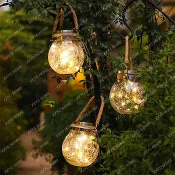 Солнечная Подвесная лампа, Освещение ландшафтной атмосферы, Декоративный шар во дворе, Стеклянная лампа, Елочные фонари