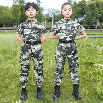 Детский набор, военная тренировочная одежда с короткими рукавами для учащихся начальной школы, снаряжение полицейских и солдат для занятий спортом