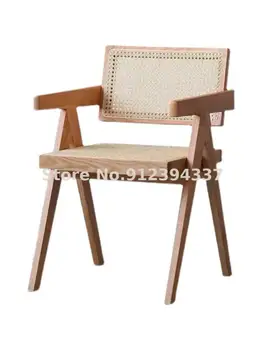Скандинавское кресло из массива дерева, кресло для отдыха на балконе, сетчатый стул из красного ротанга, стул для макияжа со спинкой, одноместный ротанговый стул home simple
