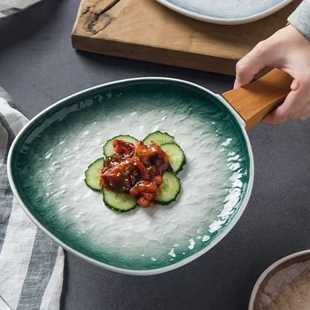 Креативный каменный противень для выпечки димсам для домашнего использования Тарелка для стейка в западном стиле с ручкой Керамическая посуда блюдо