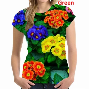 Женская модная крутая футболка с цветочным 3D-принтом, красочная футболка, женская футболка с круглым вырезом и коротким рукавом