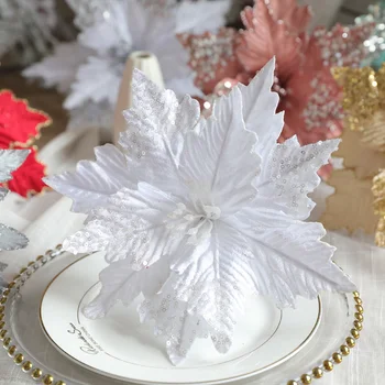 Сделай САМ Рождественский венок, украшения для рождественской елки, искусственные цветочные головки, 1ШТ 25 см, блестящие искусственные рождественские цветы