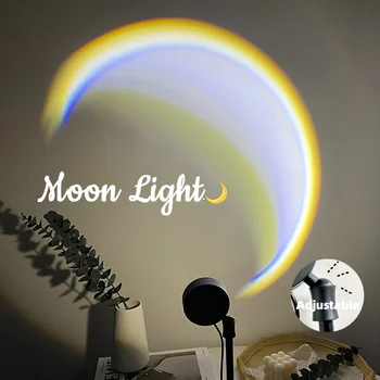 INS USB Moon Lamp, светодиодный Радужный неоновый Ночной закат, Проектор, Настенное атмосферное освещение для спальни, Домашний декор