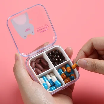 4 Слота Прозрачный Мультяшный Мини-Ящик Для Хранения Милых Лекарственных Таблеток Портативный Пустой Футляр для Лекарств для Здоровых Дорожных Аксессуаров