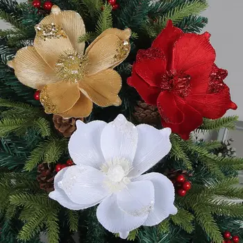 Декоративный цветок на Рождество Украшение Рождественской гирлянды Сверкающие Рождественские цветочные украшения Реалистичные украшения для деревьев