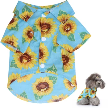 Рубашки для собак с принтом подсолнуха в гавайском пляжном стиле, тонкая дышащая летняя одежда для маленьких собак, рубашки для щенков и кошек