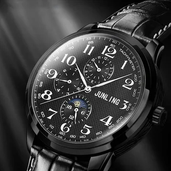 Модные мужские часы с кварцевой ручкой, простые мужские наручные часы с круглым черным циферблатом и цифровым циферблатом, кожаный ремешок, роскошные часы, подарок для мужчин