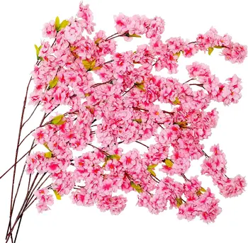 42-дюймовые искусственные цветы вишни, шелковые ветви вишни, декор из искусственных деревьев сакуры