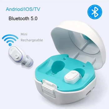 Перезаряжаемый слуховой аппарат Bluetooth, беспроводной мини-усилитель звука для глухих пожилых людей, усилитель звука с умеренной или тяжелой потерей