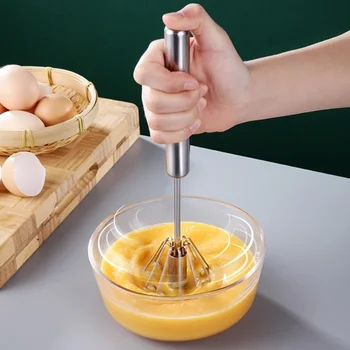 EW kitchen взбивалка для яиц из нержавеющей стали, крема, полуавтоматическая вращающаяся взбивалка, миксер с ручкой для вазы из бука