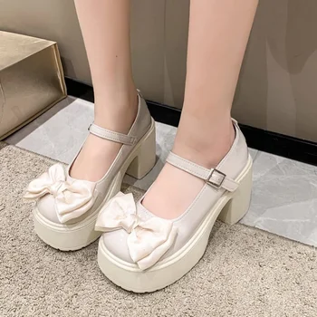 Белые женские туфли Mary Jane на платформе, винтажные женские туфли в стиле Лолиты на платформе и высоком каблуке в японском стиле, студенческая обувь для колледжа