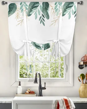 Зеленые листья тропических растений Занавеска для гостиной Домашний декор Жалюзи Шторы для кухни Короткие занавески