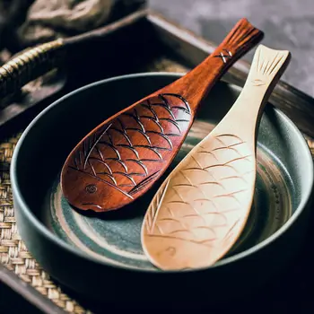 Японская креативная рисовая ложка в форме рыбы в стиле ретро, Милая природа, Деревянная лопатка для риса с антипригарным покрытием, Совок, Кухонные принадлежности для приготовления пищи