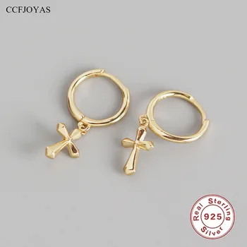 CCFJOYAS Серьги-крестики из стерлингового серебра 925 пробы во французском стиле Celi для женщин, минималистичные серьги для пирсинга диаметром 8,5 мм, украшения для свадебной вечеринки