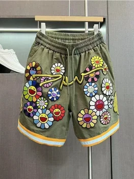 Hikigawa 2023, Винтажные повседневные женские брюки с цветочной вышивкой и высокой талией, Шикарные модные шорты Harajuku, Милые панталоны на шнурках